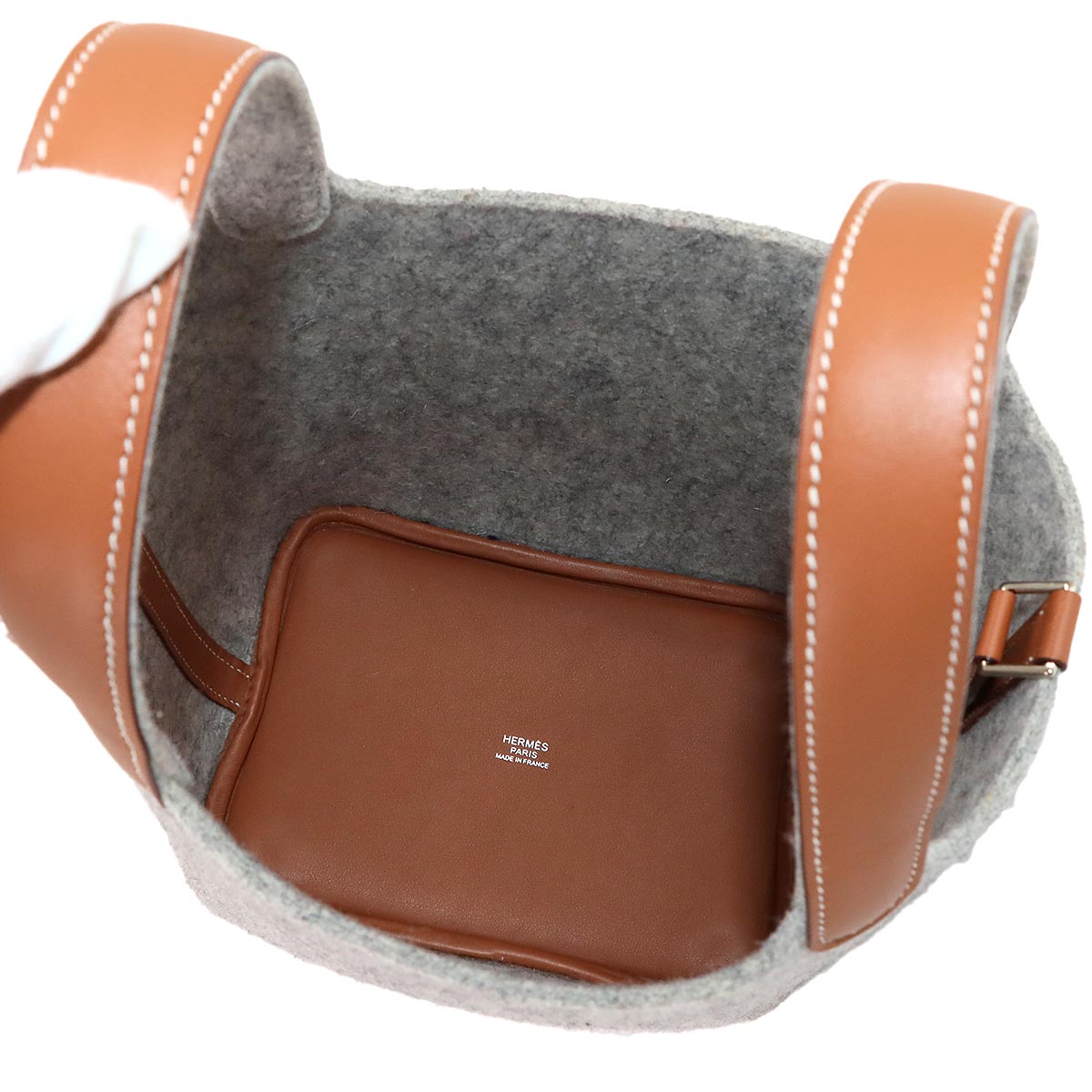 Picotin Lock PM Hand Bag Felt Veau Swift Gris Claire Gold