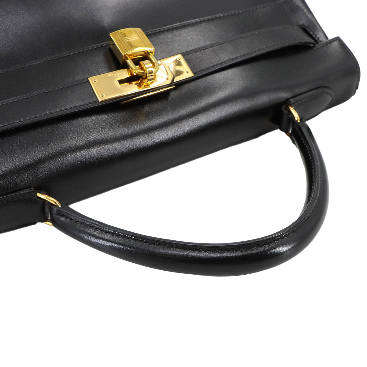 Kelly 32 Box calf Black 2way Hand Shoulder Bag Purse