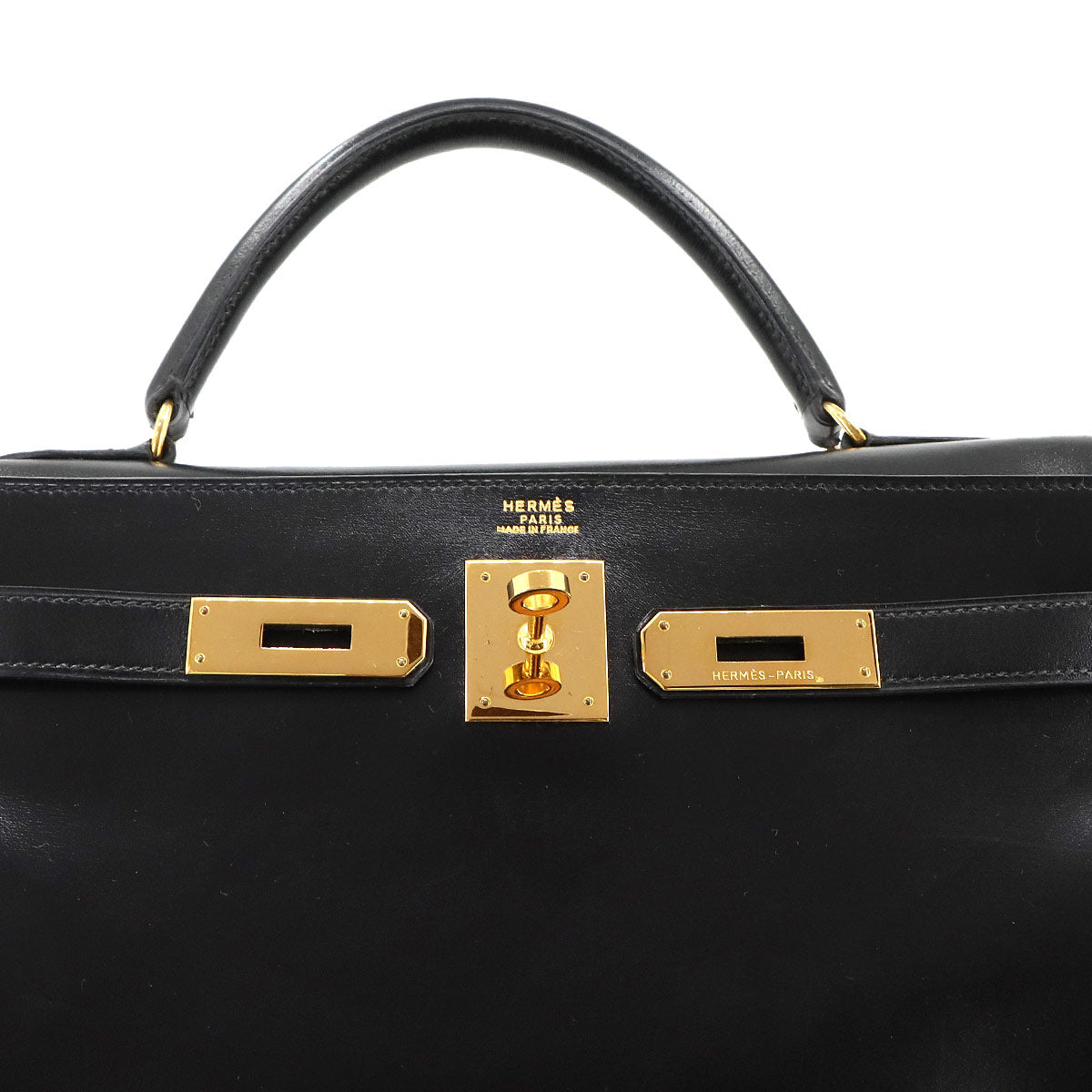 Kelly 32 Box calf Black 2way Hand Shoulder Bag Purse