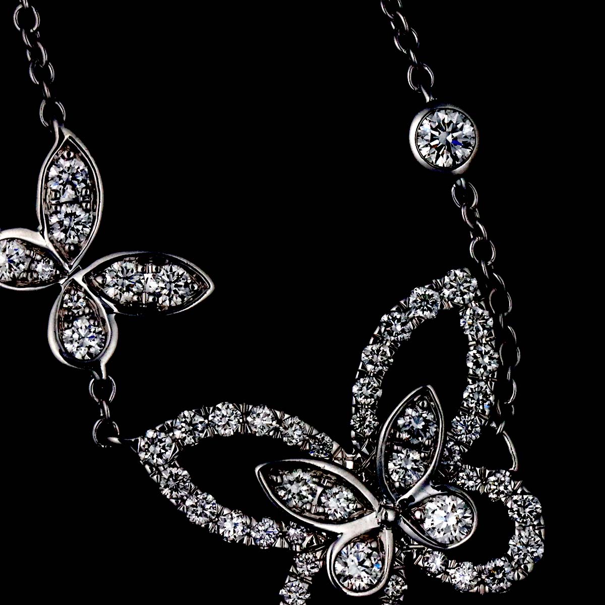 Double Butterfly Silhouette Diamond Necklace 18K WG 750