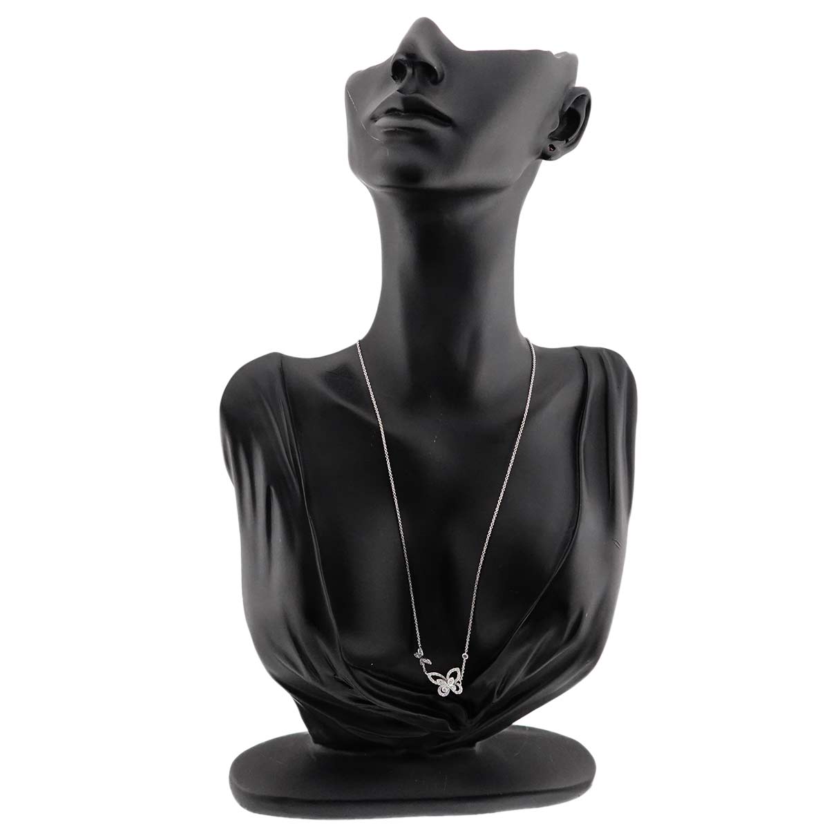 Double Butterfly Silhouette Diamond Necklace 18K WG 750