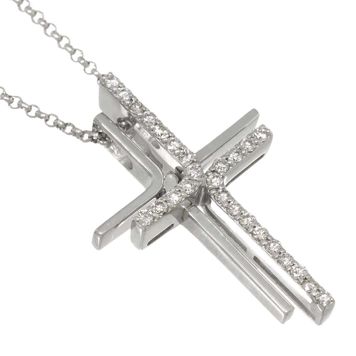 Cross motif Diamond 0.37ct Necklace 18K White Gold 750