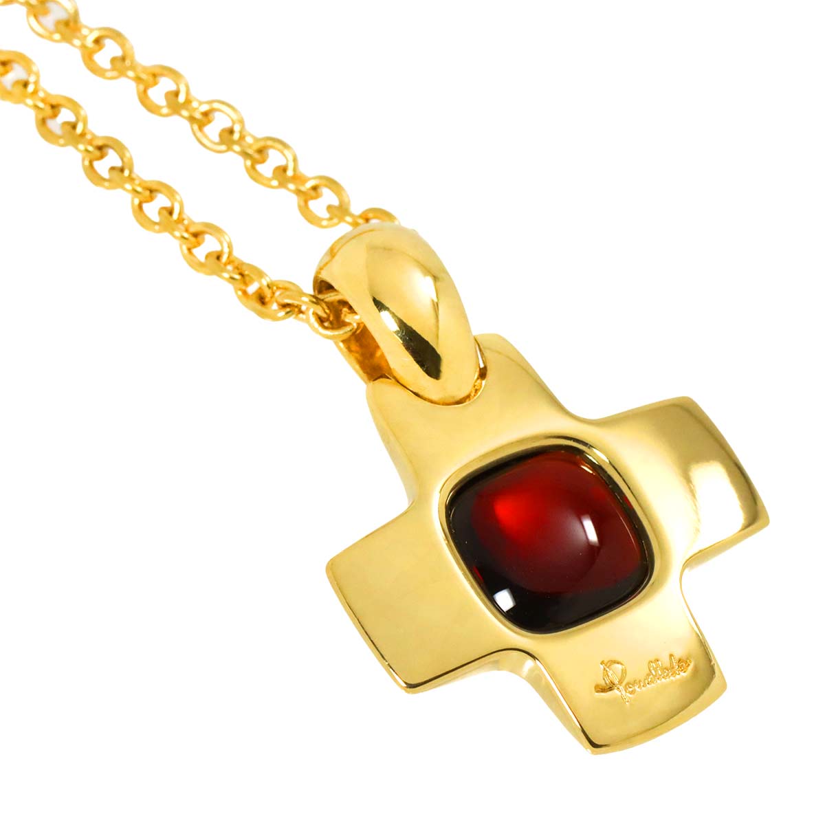 Cross Garnet Necklace 18K Yellow Gold 750
