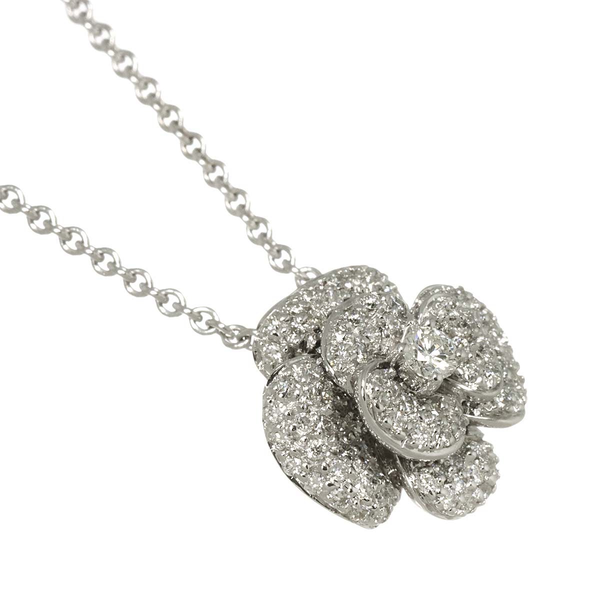Flower motif Diamond 0.63ct Necklace 18K White Gold 750