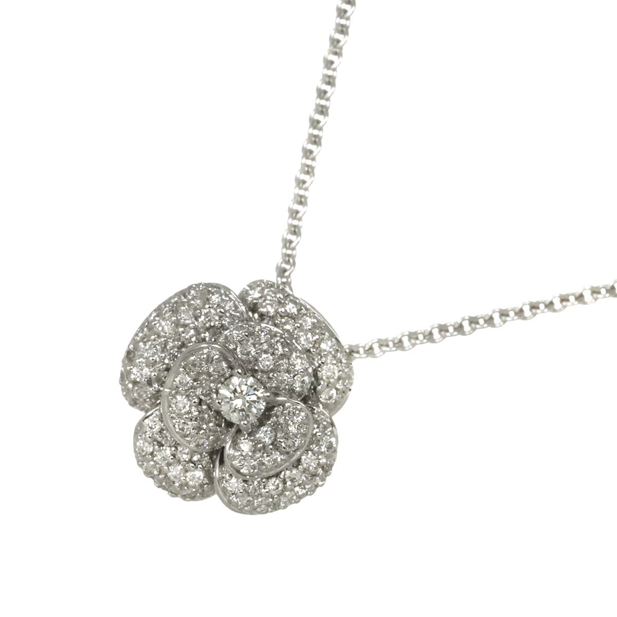 Flower motif Diamond 0.63ct Necklace 18K White Gold 750