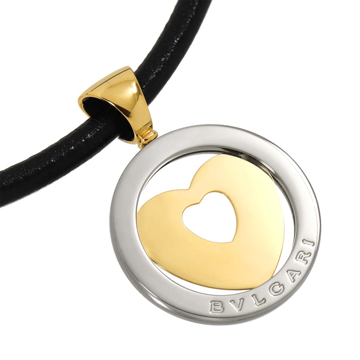 Tondo Heart Necklace 18K Yellow Gold 750 SS Leather