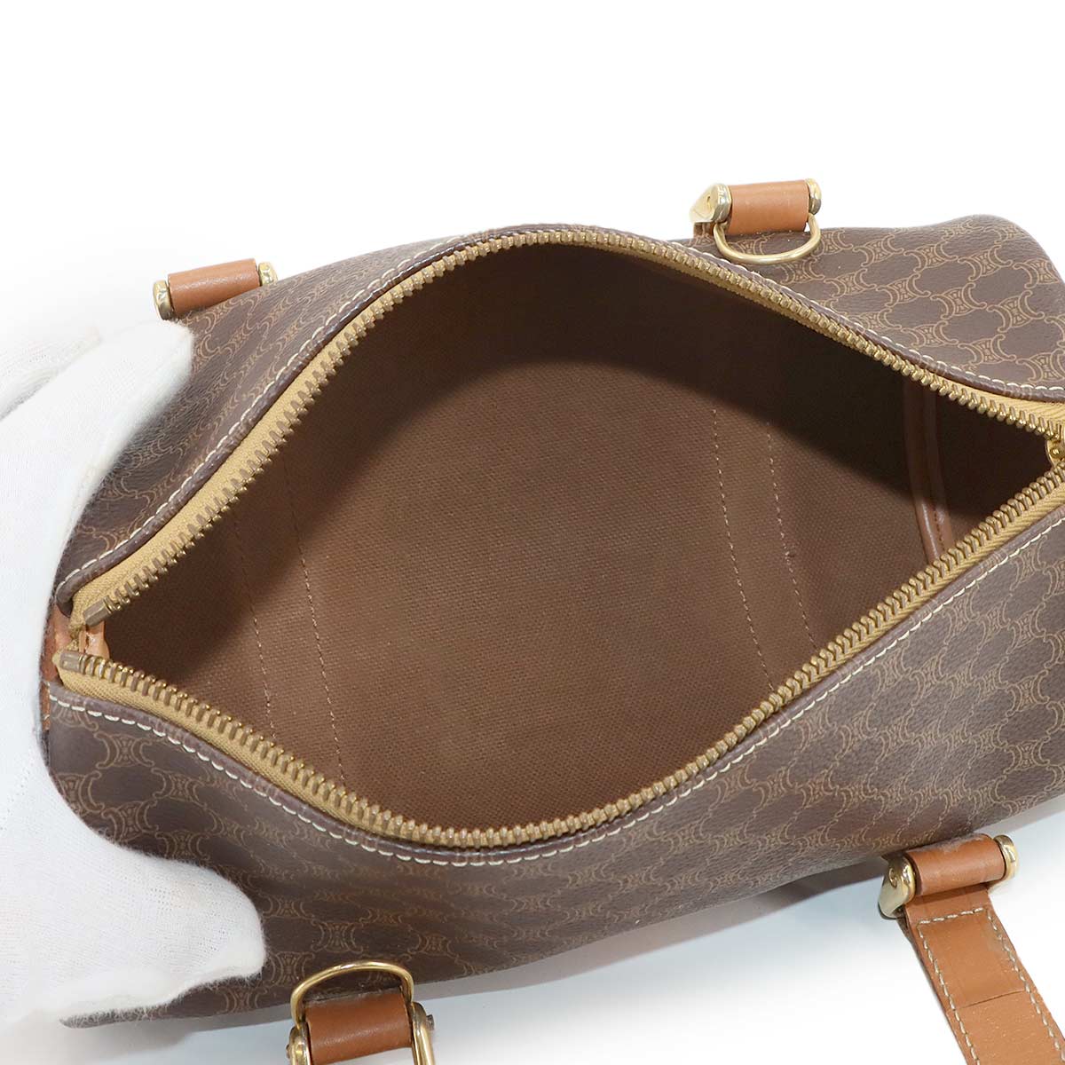 Macadam Mini Boston Hand Shoulder Bag PVC Leather Brown Purse