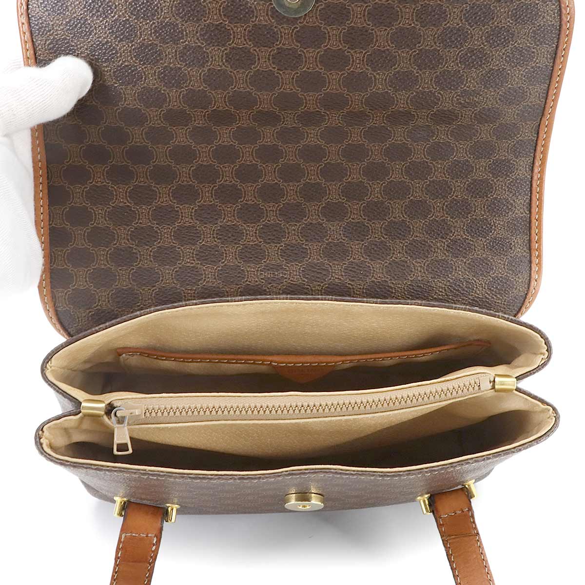 Macadam Hand Bag PVC Leather Brown Vintage