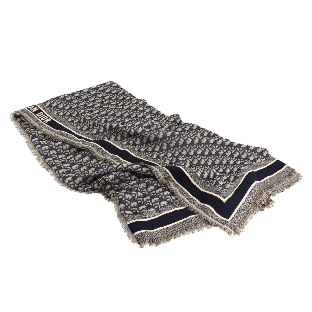 Oblique Winter Scarf Scarves Silk Wool Navy