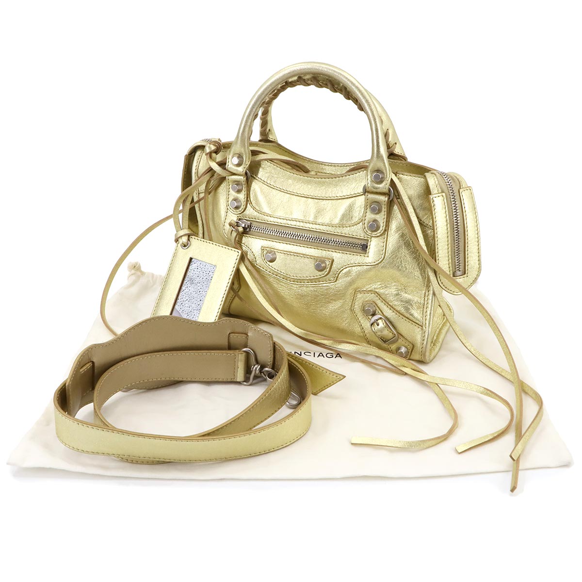 Classic Mini City Hand Shoulder Bag Leather Gold 300295