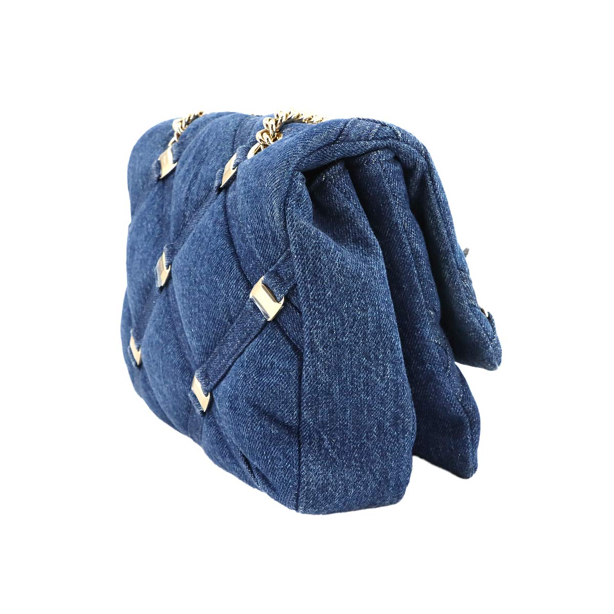 Vara Chain Shoulder Bag Denim Leather Blue 21H536