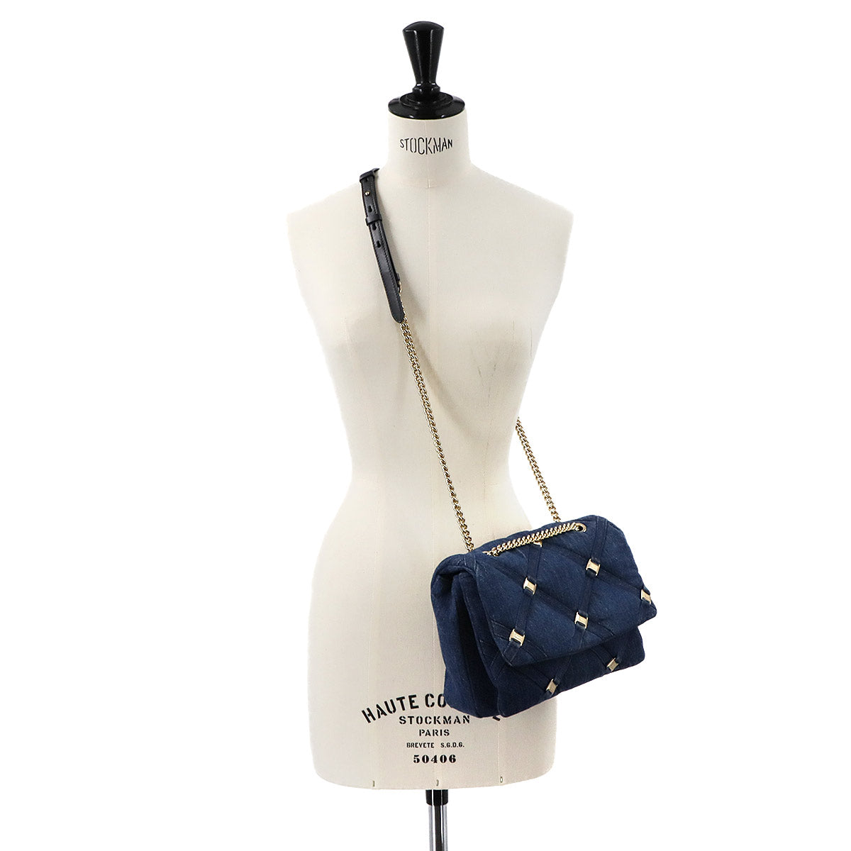 Vara Chain Shoulder Bag Denim Leather Blue 21H536