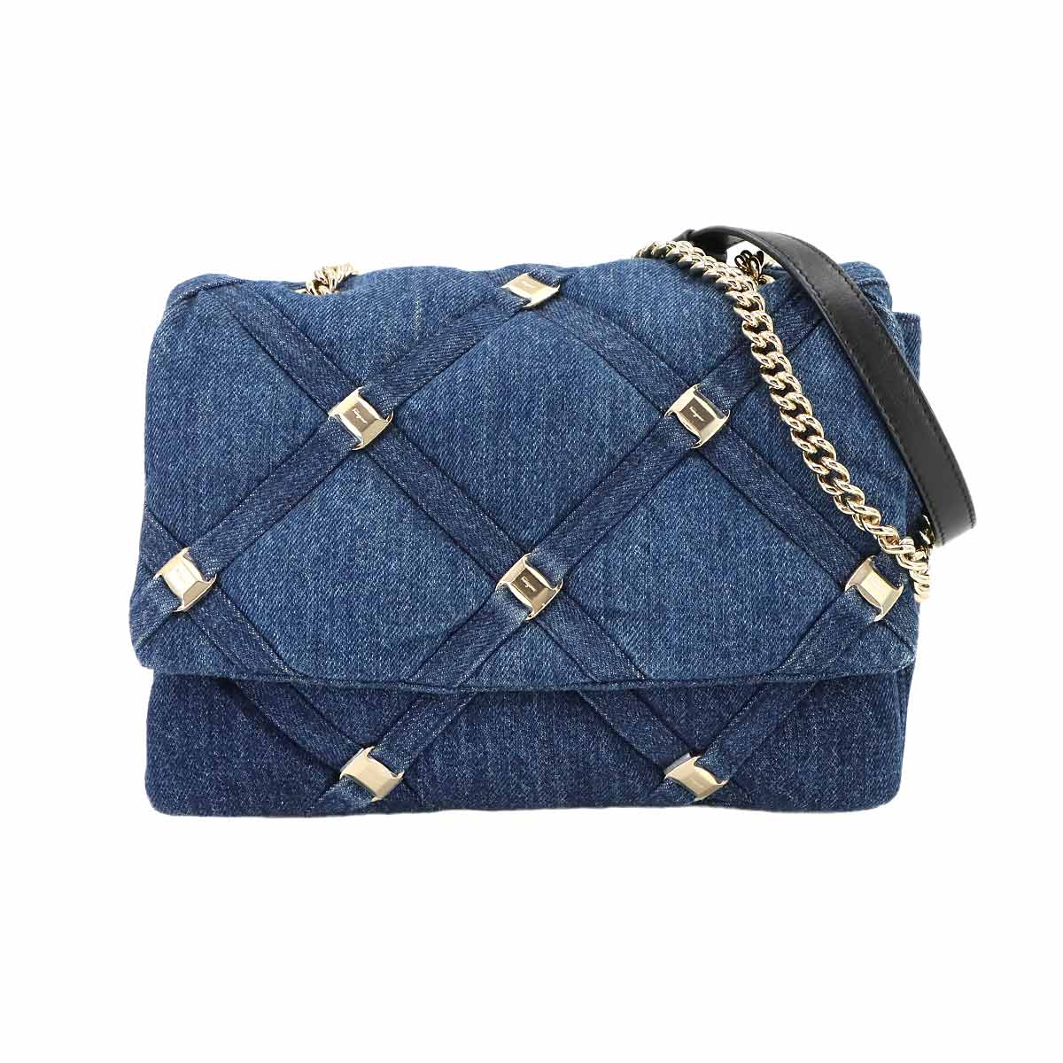 Vara Chain Shoulder Bag Denim Leather Blue 21H536