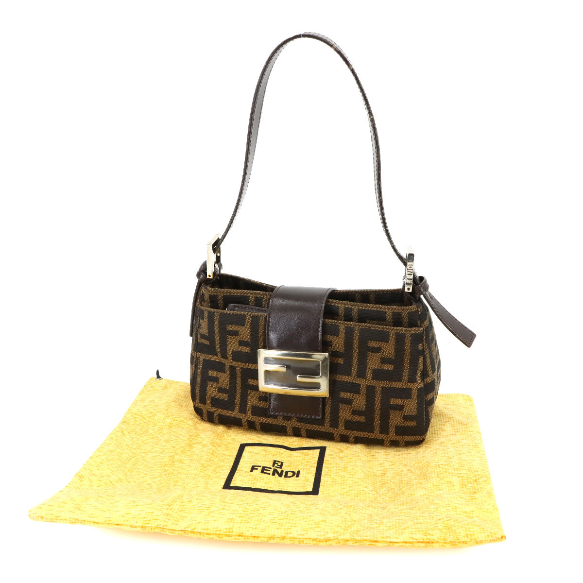 FENDI Zucca Shoulder Bag Canvas Leather Brown 26723 Purse