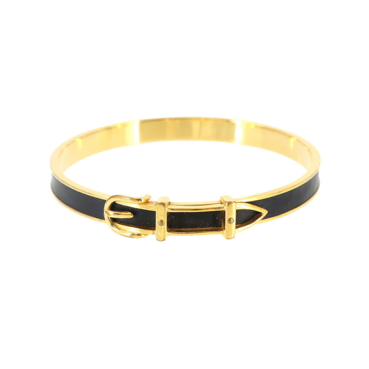 Belt Buckle Bangle Bracelet Leather Black Gold