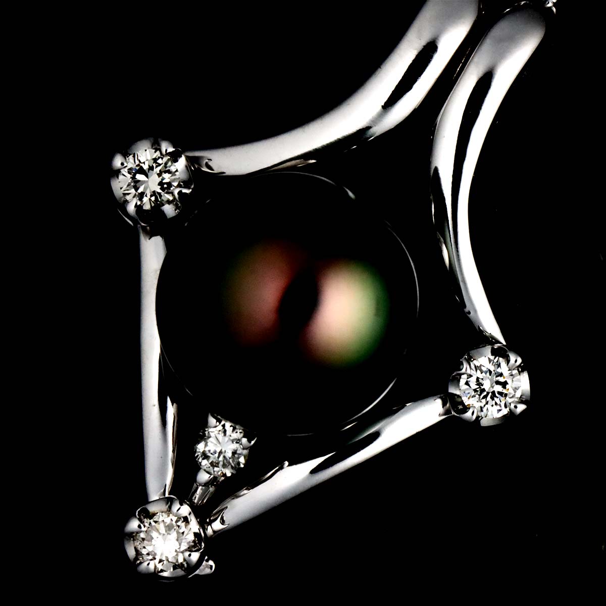 Black Pearl 8.3mm Diamond 0.12ct Necklace 18K WG 750