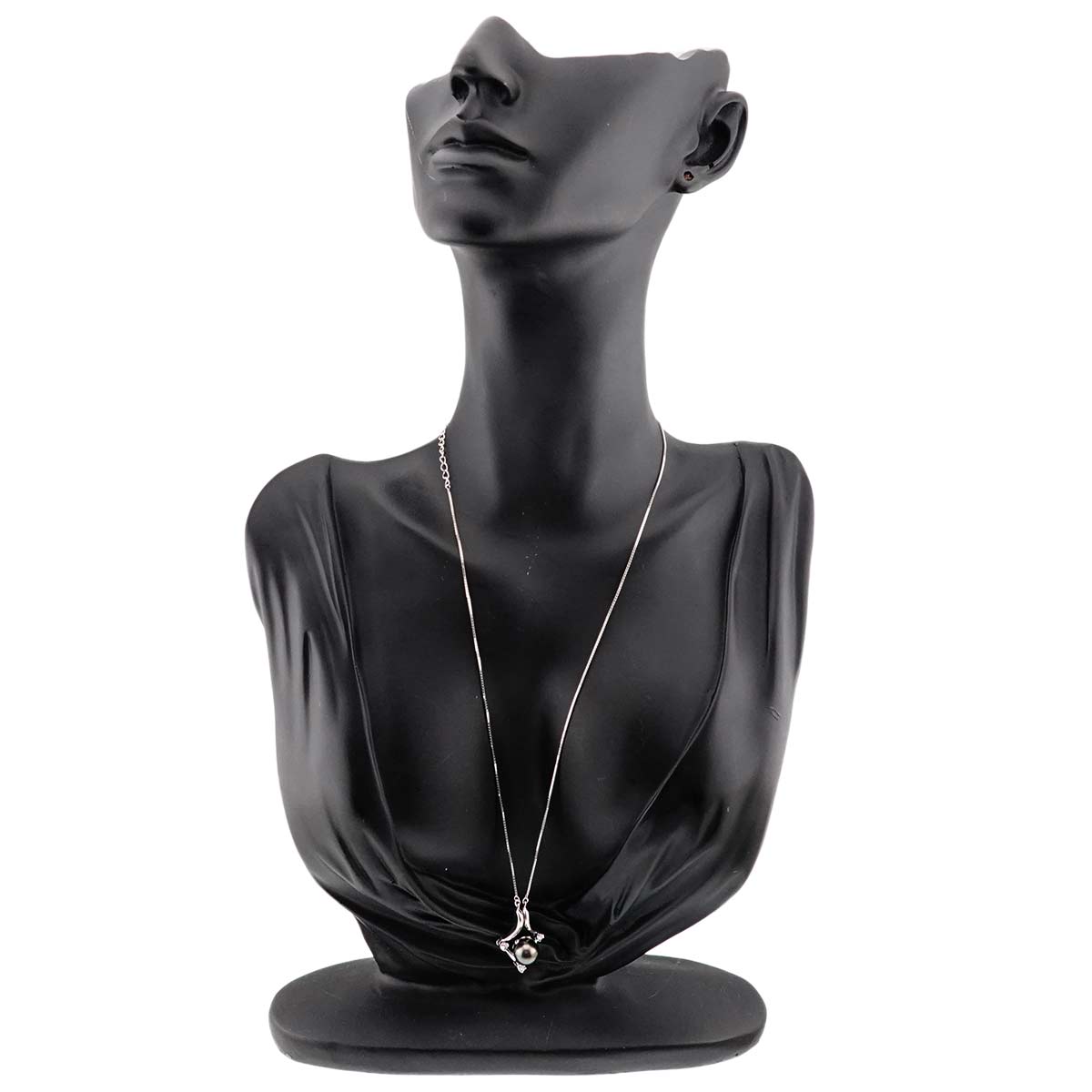 Black Pearl 8.3mm Diamond 0.12ct Necklace 18K WG 750