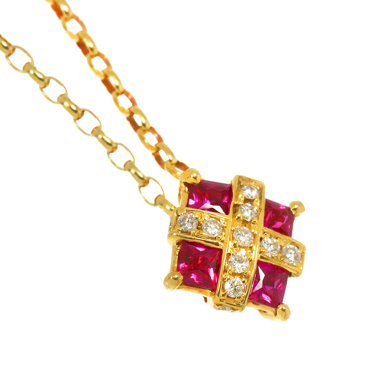 Ruby 0.38ct Diamond 0.12ct Necklace 18K YG 750