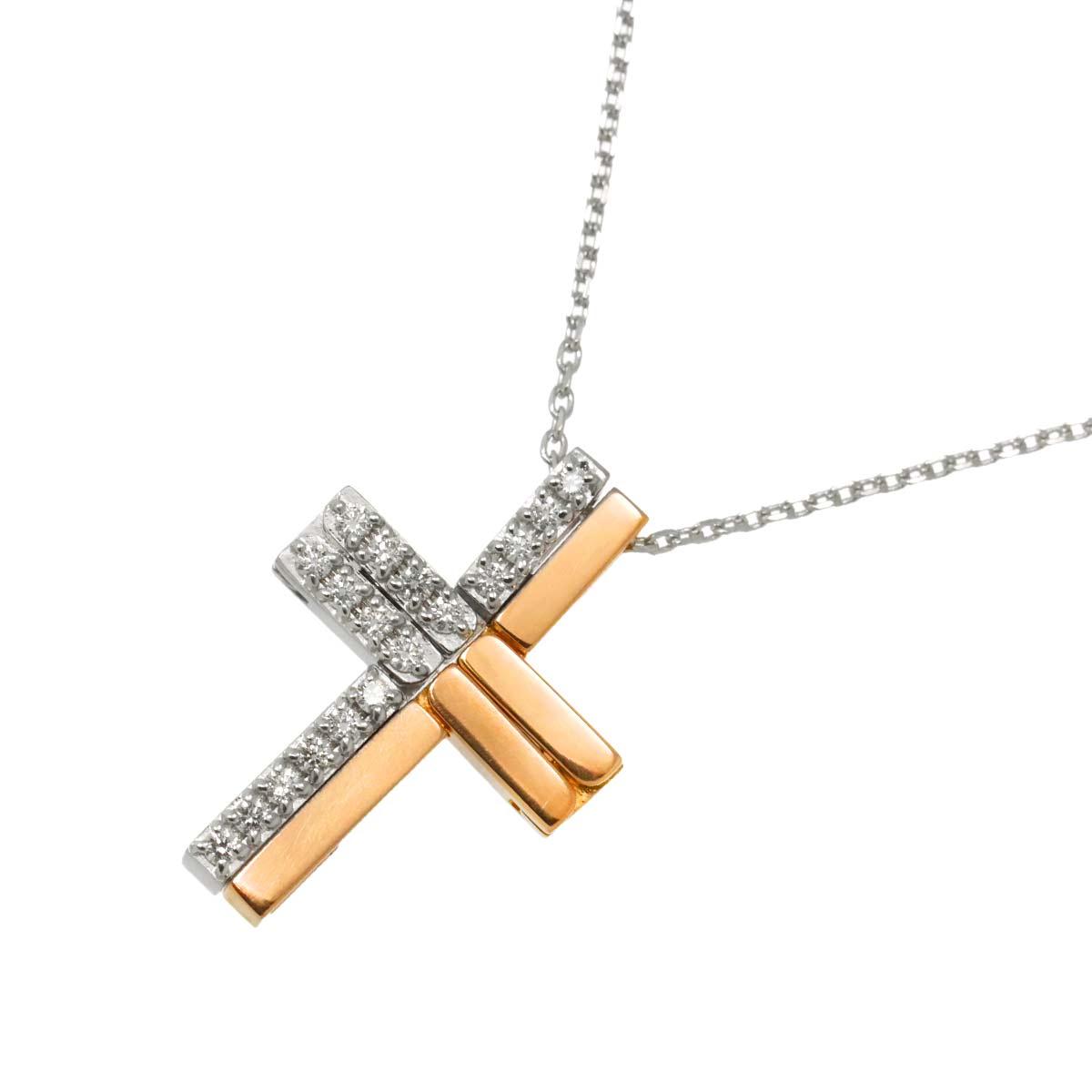 Diamond 0.14ct Necklace 18K White Gold Pink Gold 750