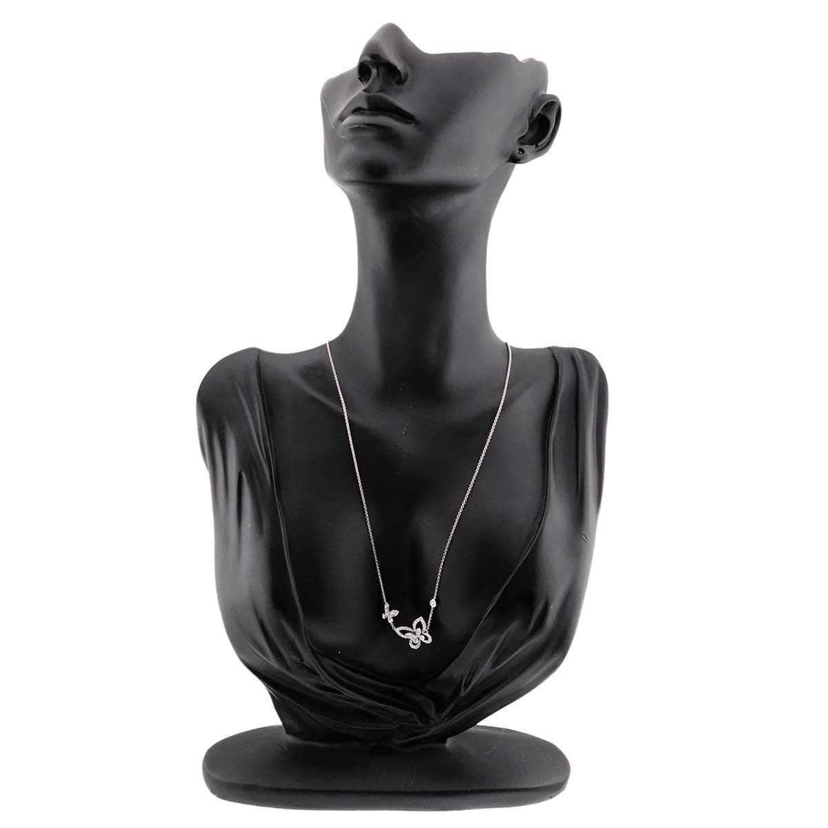 Double Butterfly Silhouette Diamond Necklace 18K WG 750