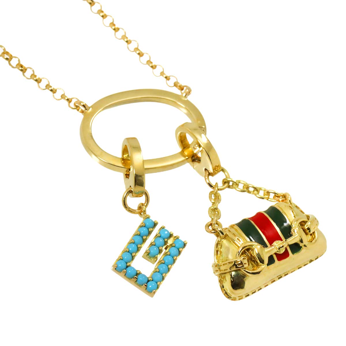 Enamel Turquoise charm Necklace 18K Yellow Gold 750