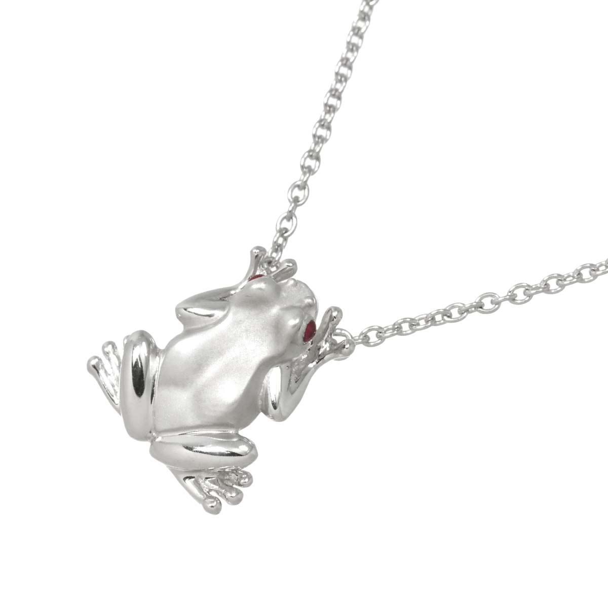 Frog motif Ruby Necklace 18K WG 750