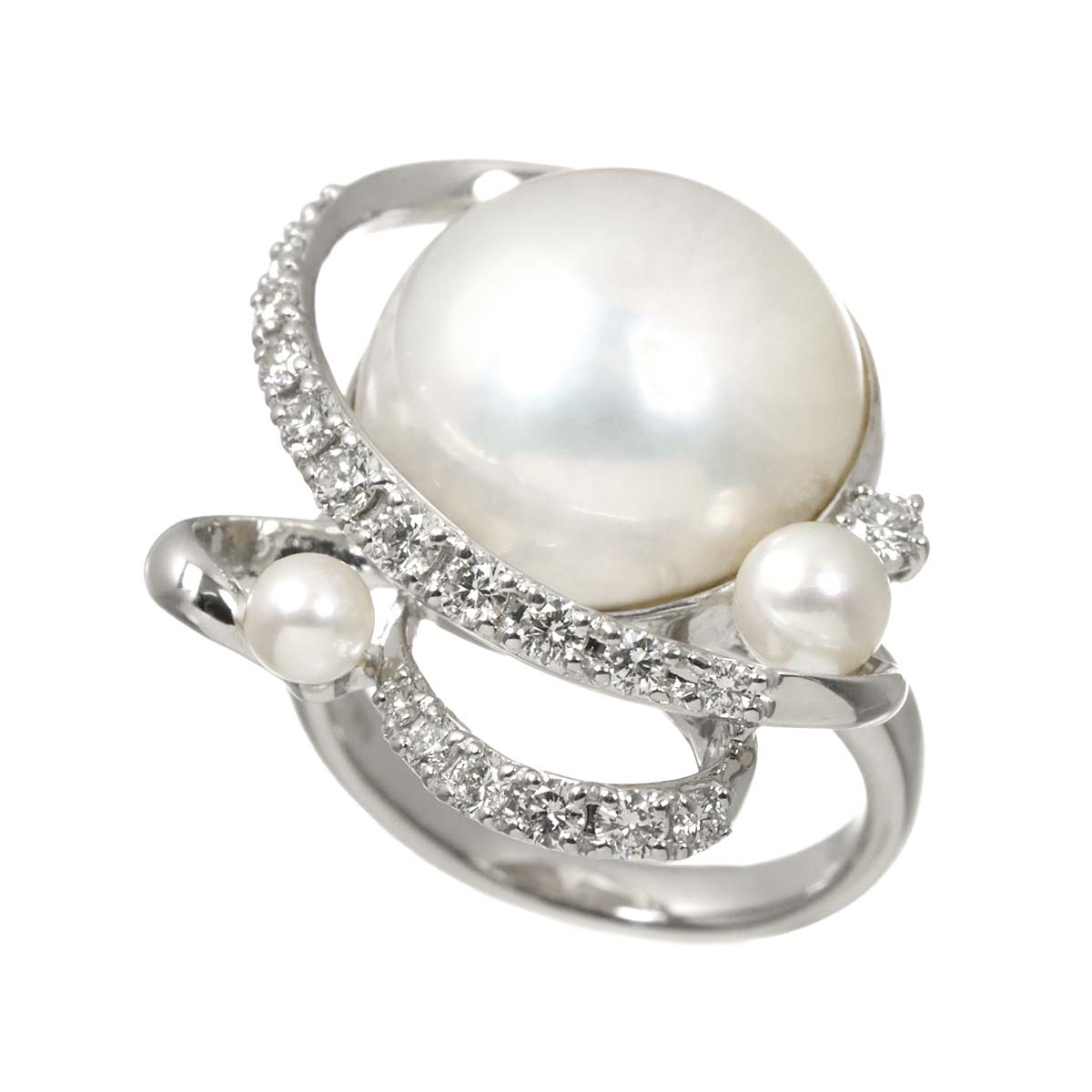 TASAKI Mabe Pearl Akoya Pearl Diamond 0.54ct Ring 18K WG 6.25-6.5