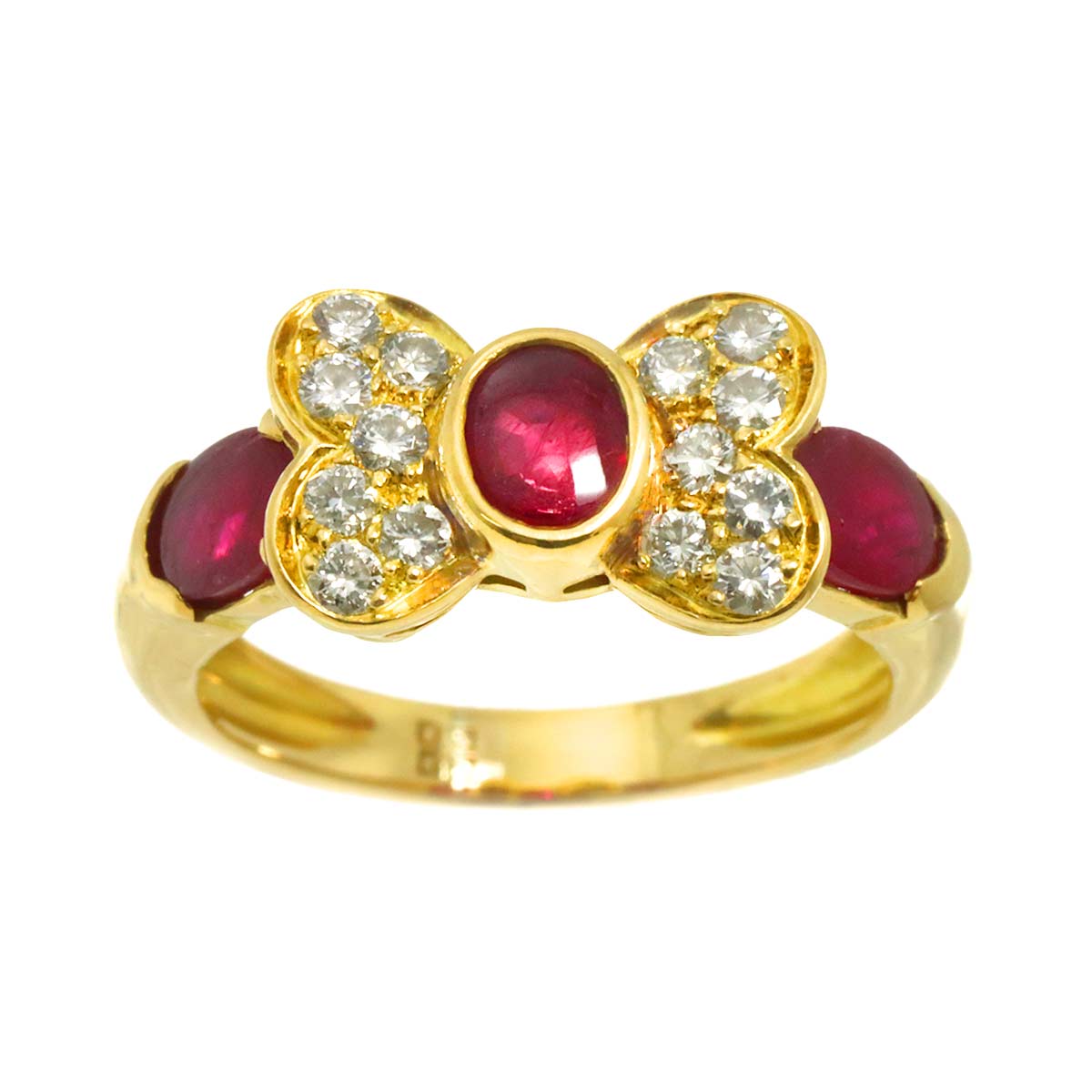 Ruby Diamond Ring 18K Yellow Gold 750 size6.25-6.5(US)