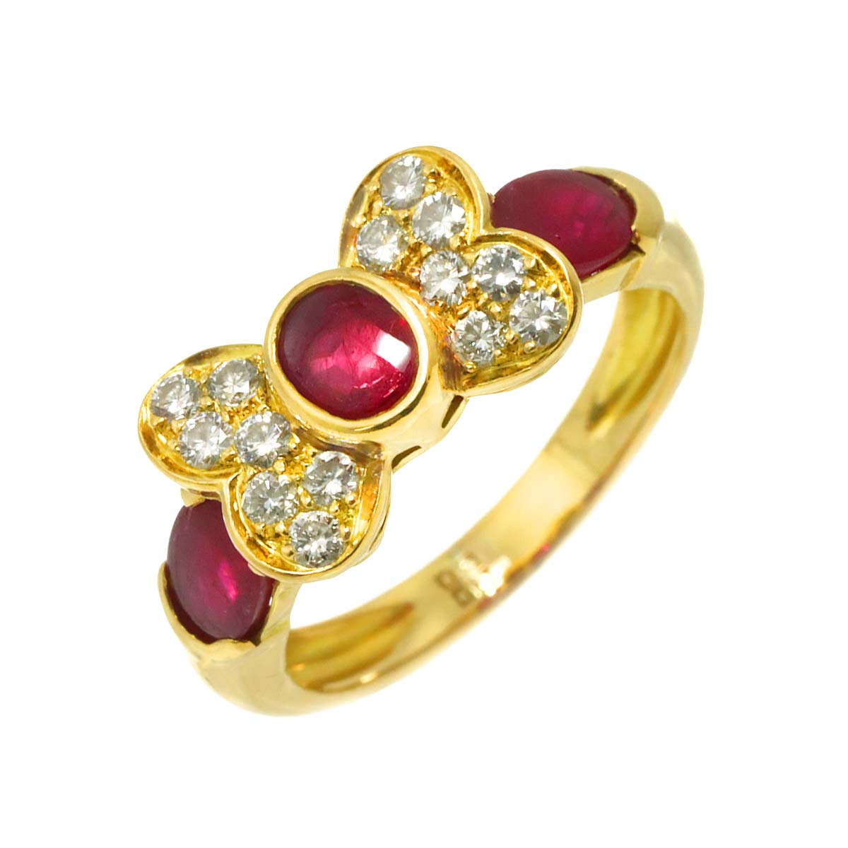 Ruby Diamond Ring 18K Yellow Gold 750 size6.25-6.5(US)