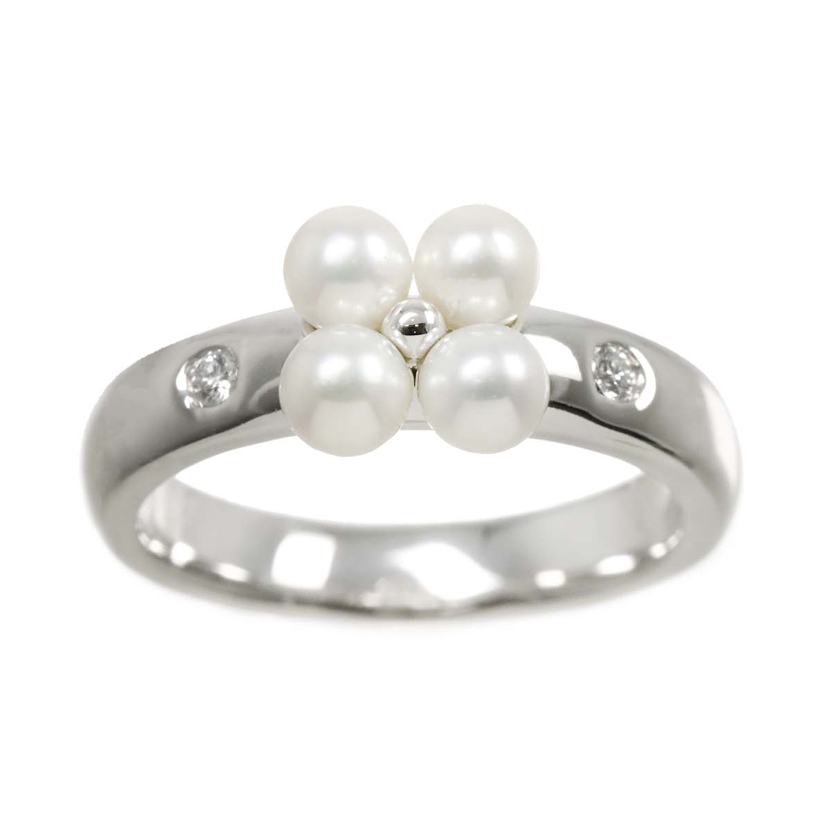 Akoya Pearl 3.6mm Diamond Ring 18K White Gold size4.5(US)