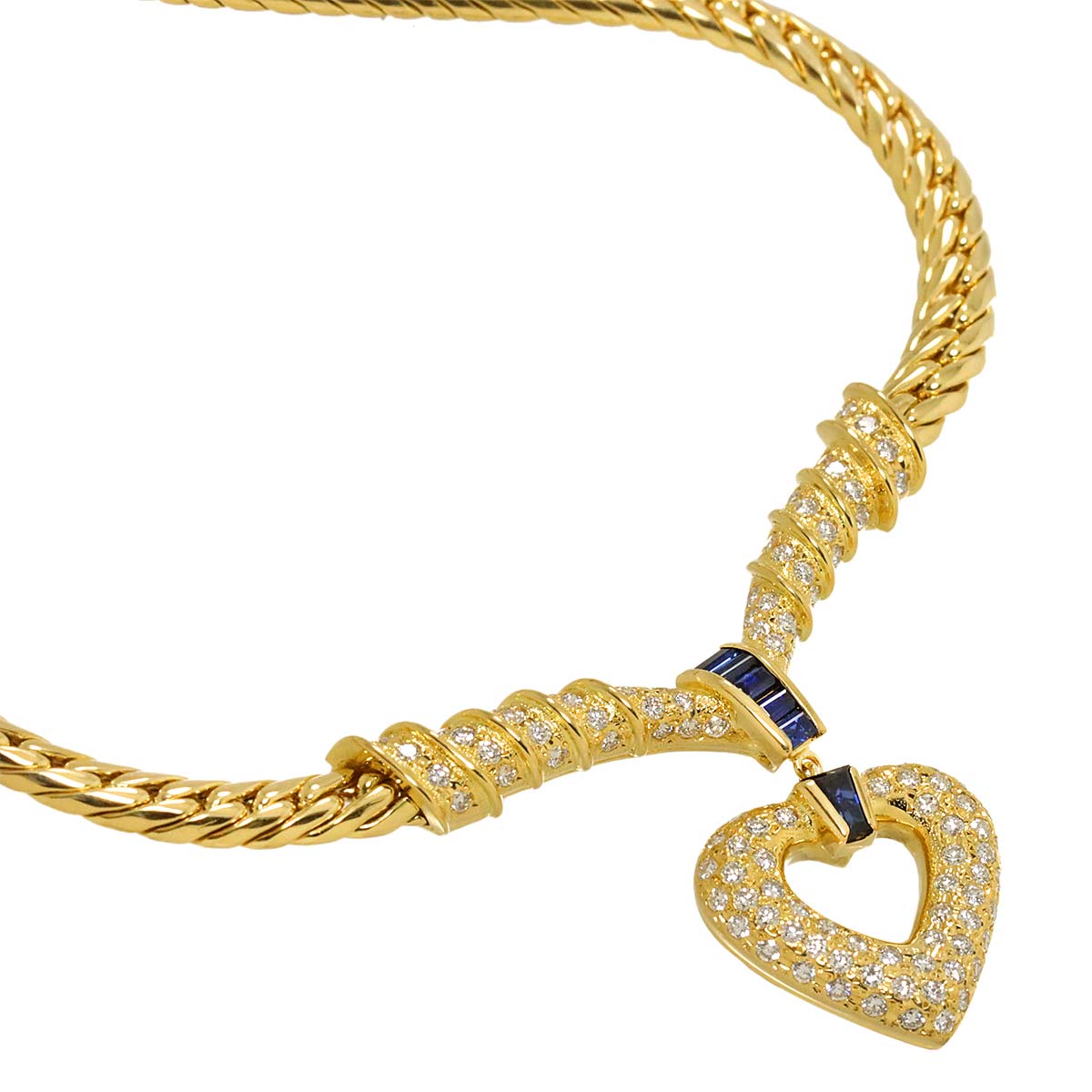 Sapphire 0.65ct Diamond 1.36ct Necklace 18K Yellow Gold 750