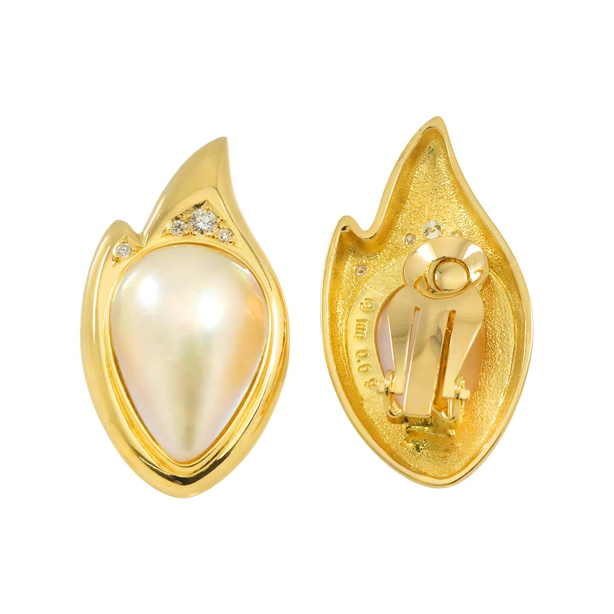 Mabe Pearl Diamond 0.09ctx2 Earrings Clip on 18K YG 750