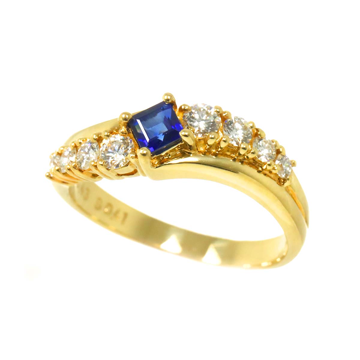 Sapphire 0.41ct Diamond 0.43ct Ring 18K YG 750 6.75-7.25(US)