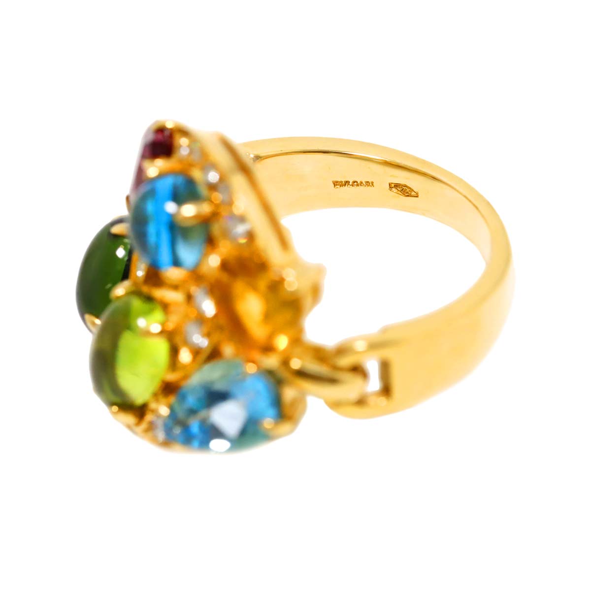 Topaz Diamond Multi Stone Ring 18K YG 750 Size5.25(US)