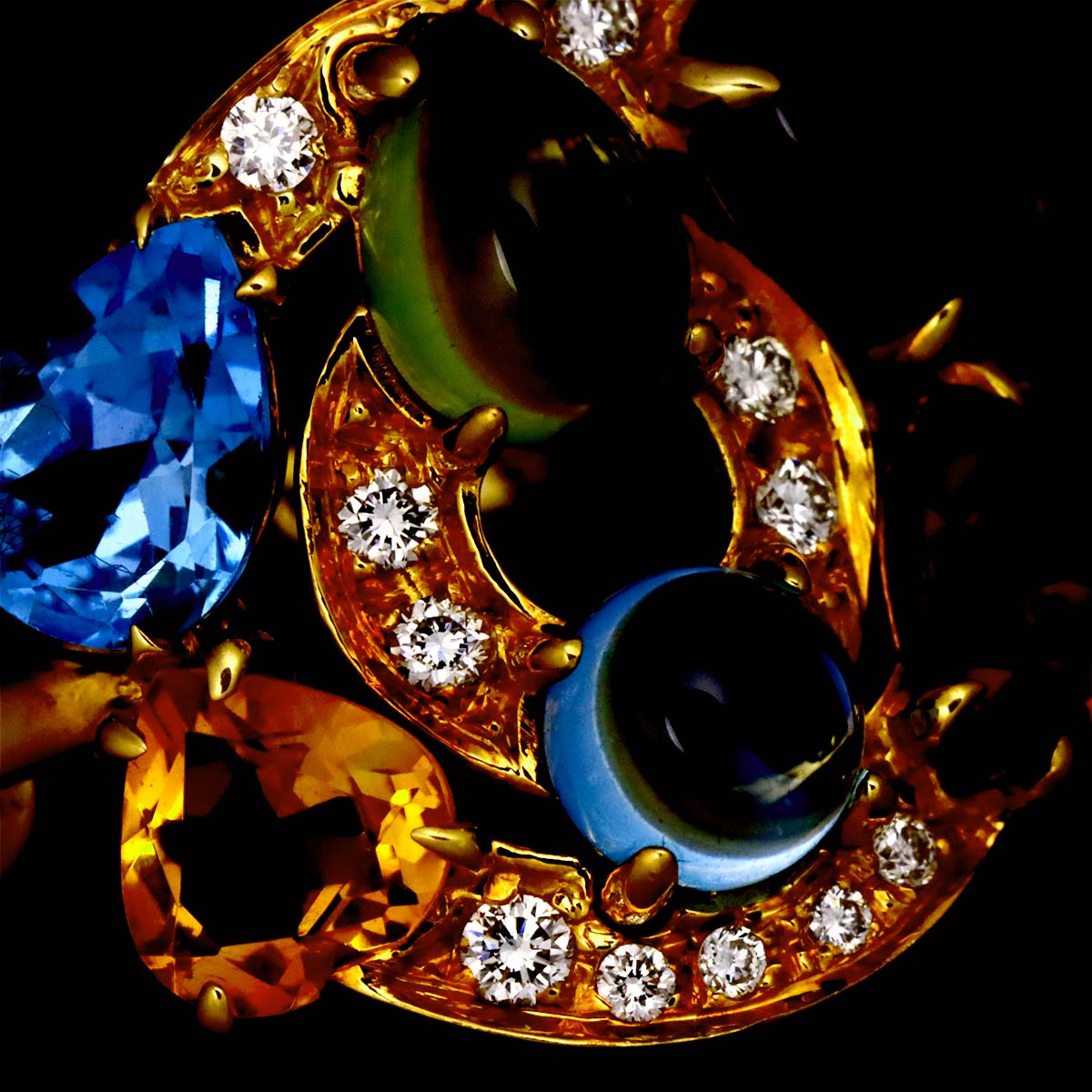 Topaz Diamond Multi Stone Ring 18K YG 750 Size5.25(US)