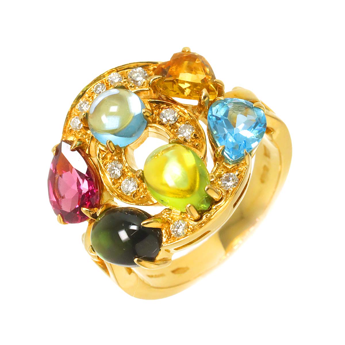 Topaz Diamond Multi Stone Ring 18K YG 750 Size5.25(US)