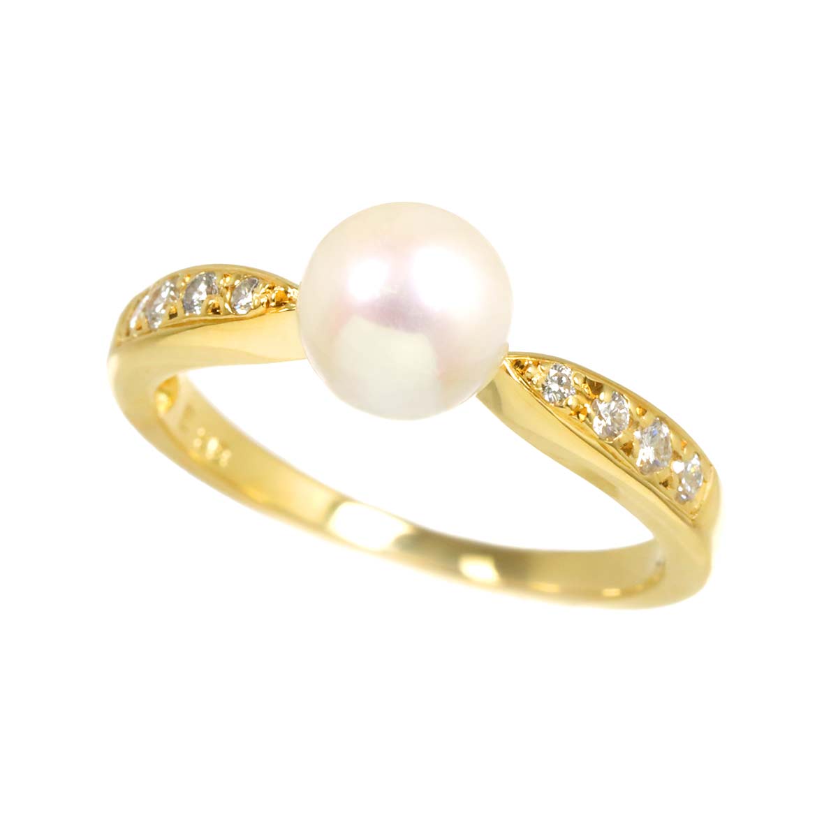 Akoya Pearl 6.3mm Diamond Ring 18K YG 750 5.25(US)