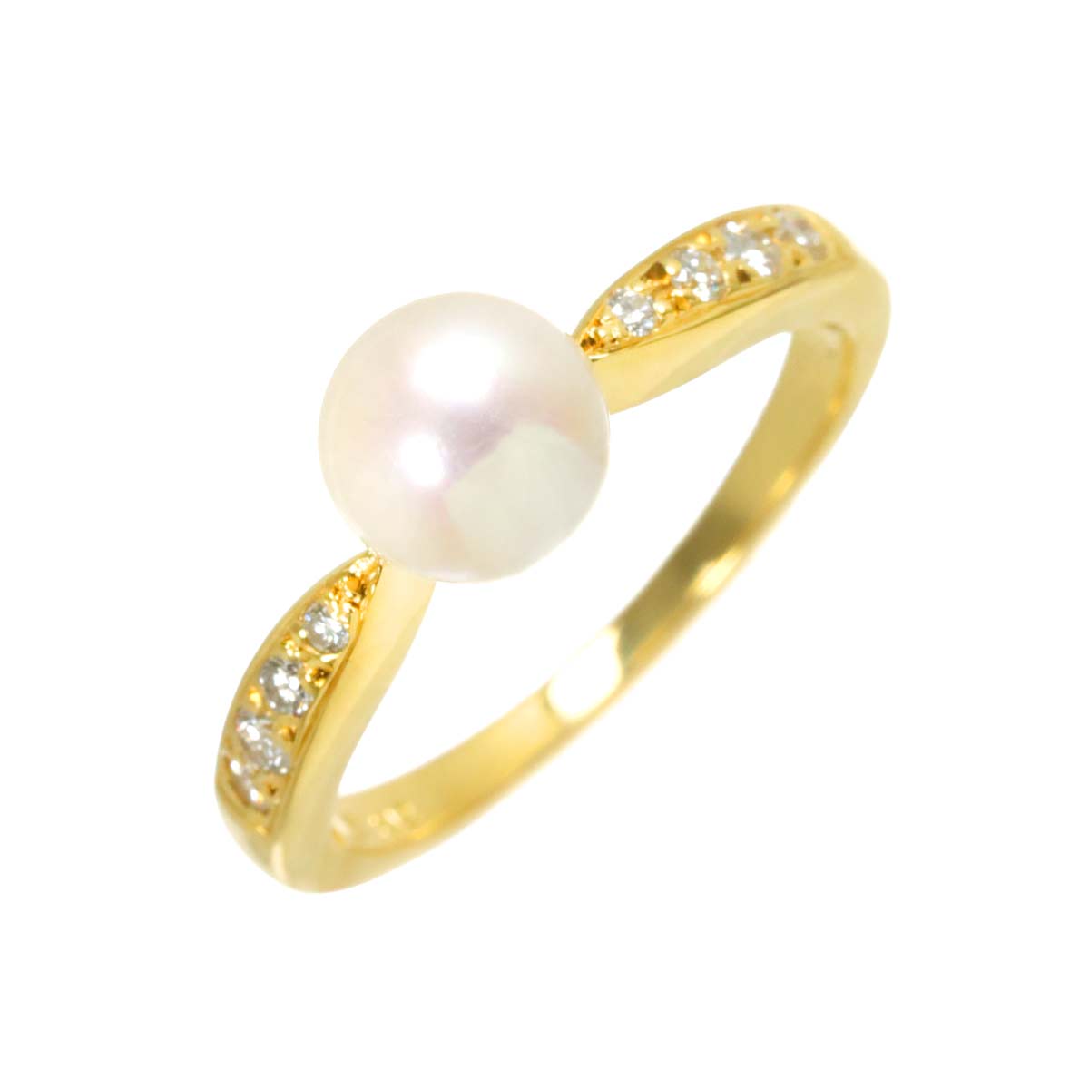 Akoya Pearl 6.3mm Diamond Ring 18K YG 750 5.25(US)