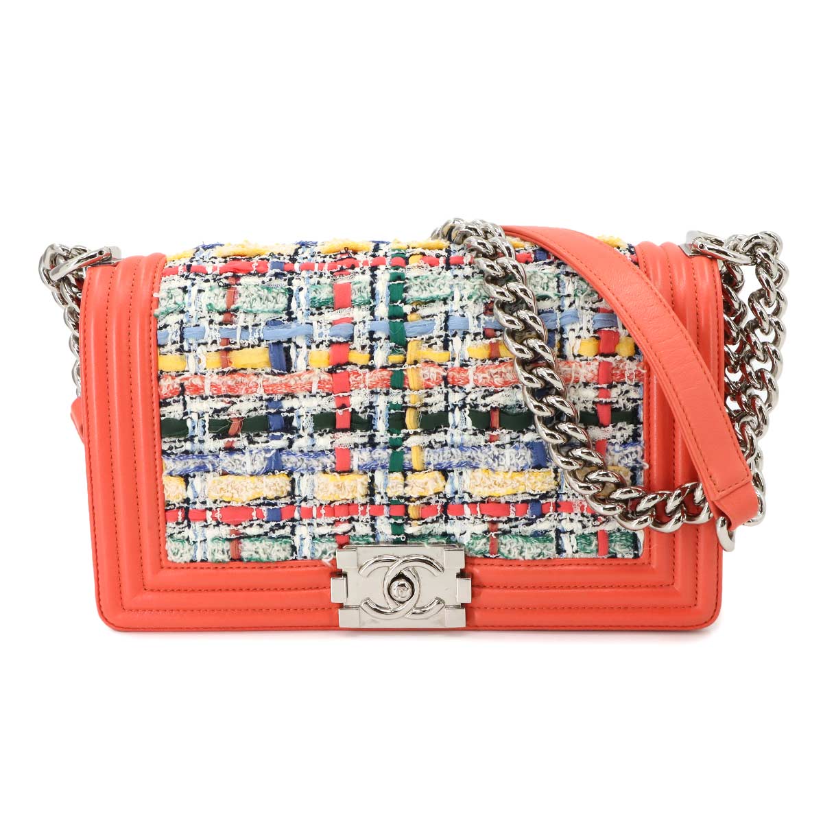 BOY CHANEL Chain Shoulder Bag Tweed Leather Multicolor A67086