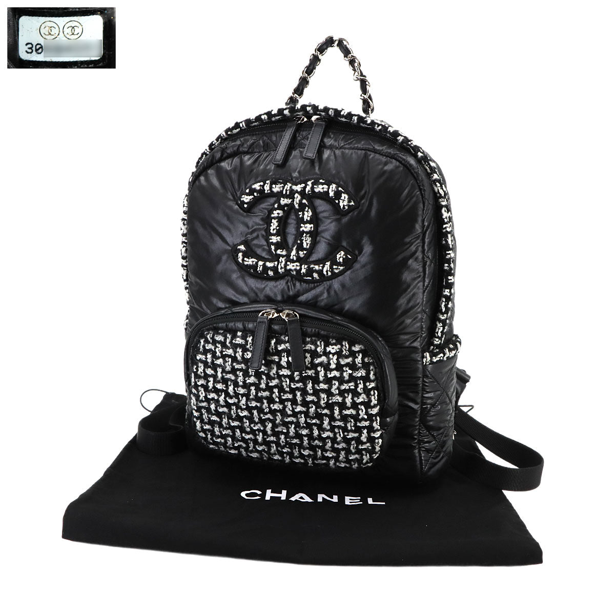 Coco Neige Back Pack Nylon Tweed Black White AS2109 Purse