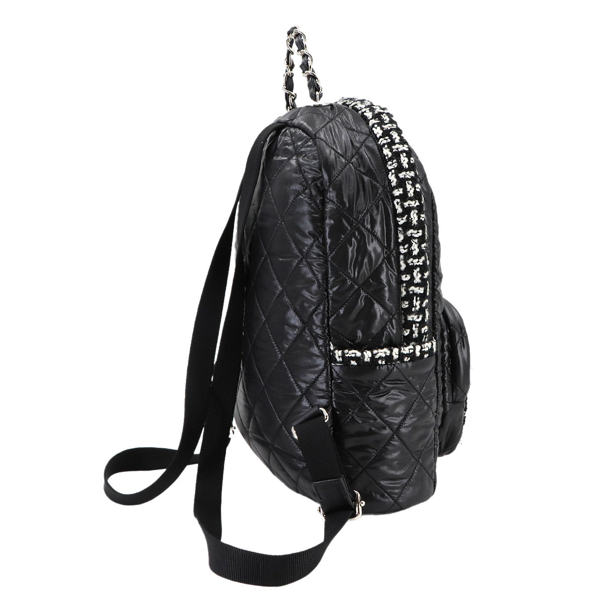 Coco Neige Back Pack Nylon Tweed Black White AS2109 Purse