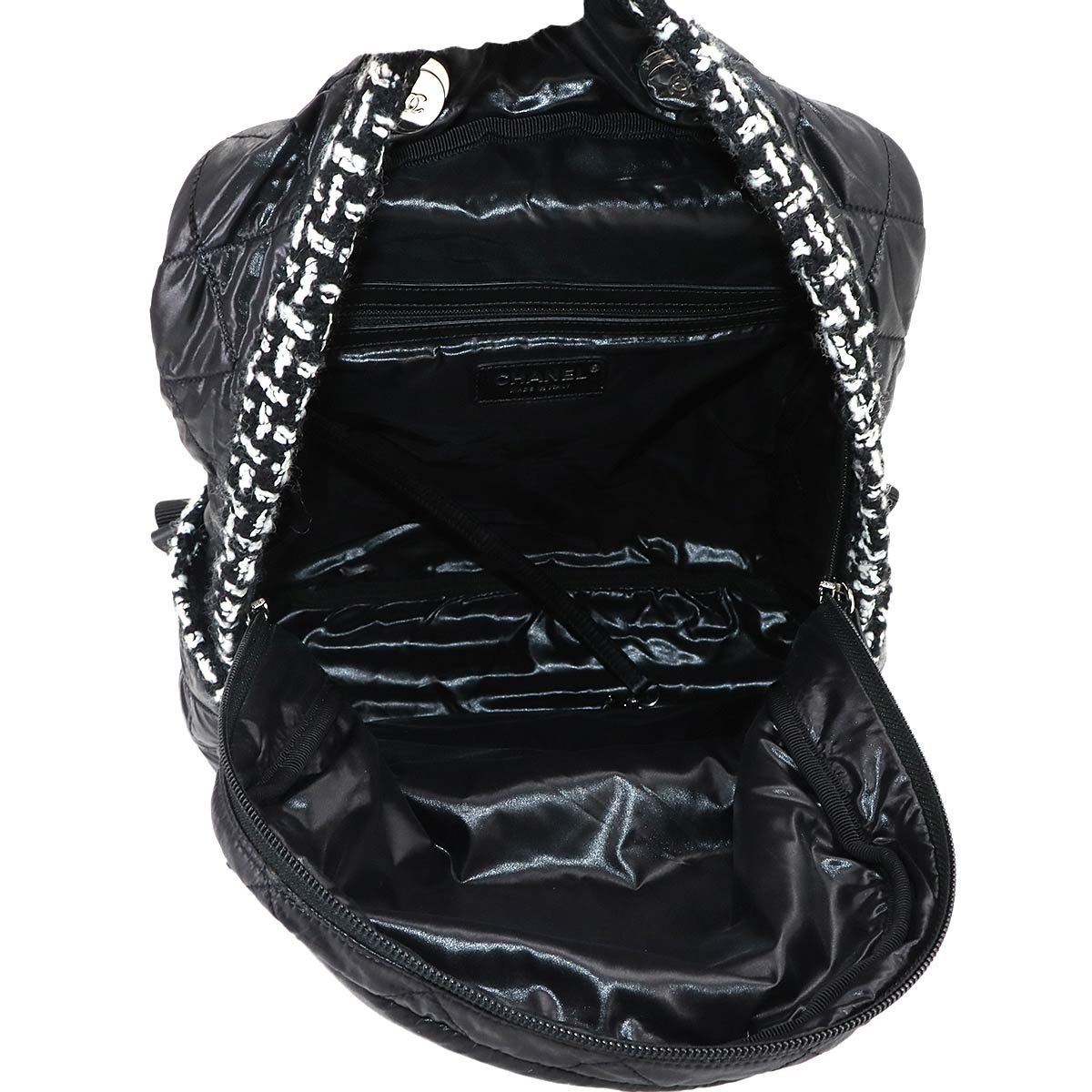 Coco Neige Back Pack Nylon Tweed Black White AS2109 Purse