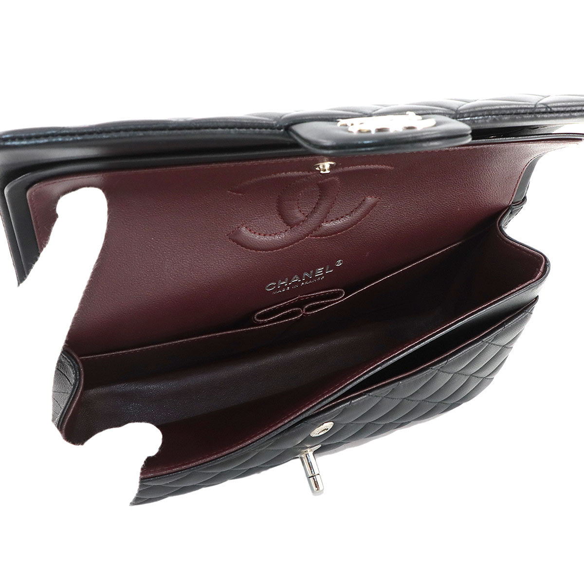 Medium Classic Double Flap Chain Bag 25cm Leather Black A01112