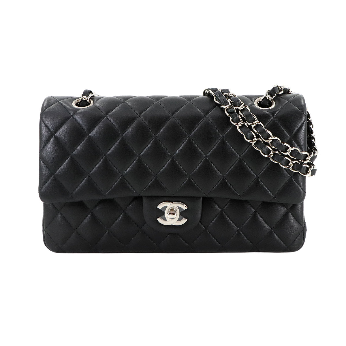 Medium Classic Double Flap Chain Bag 25cm Leather Black A01112