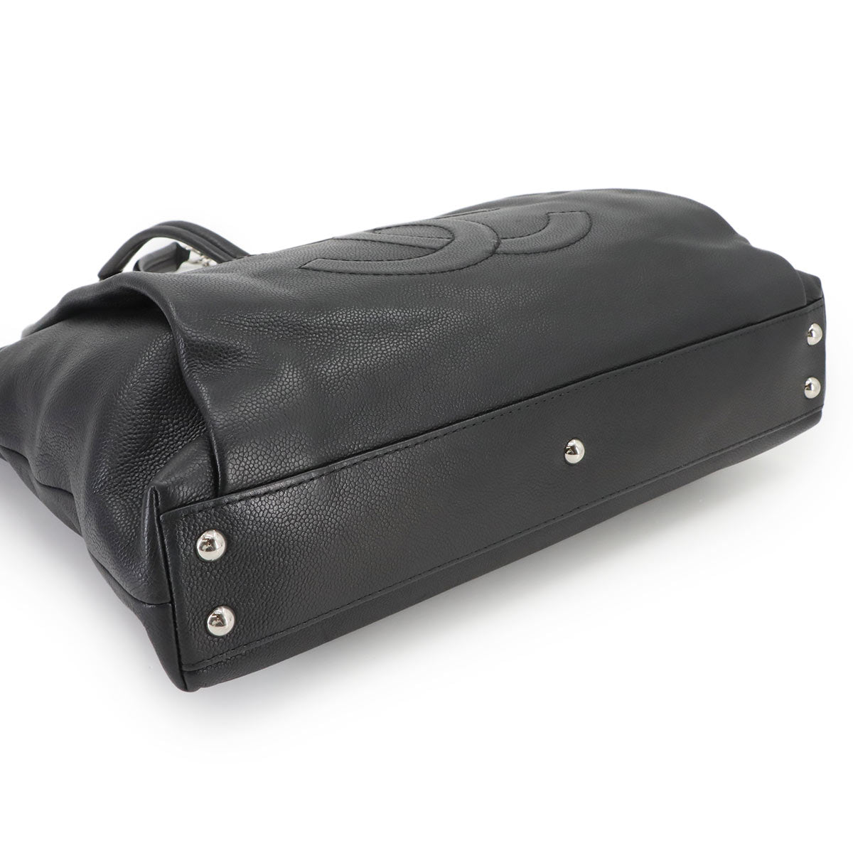 Chain Tote Bag Leather Black Coco Logos