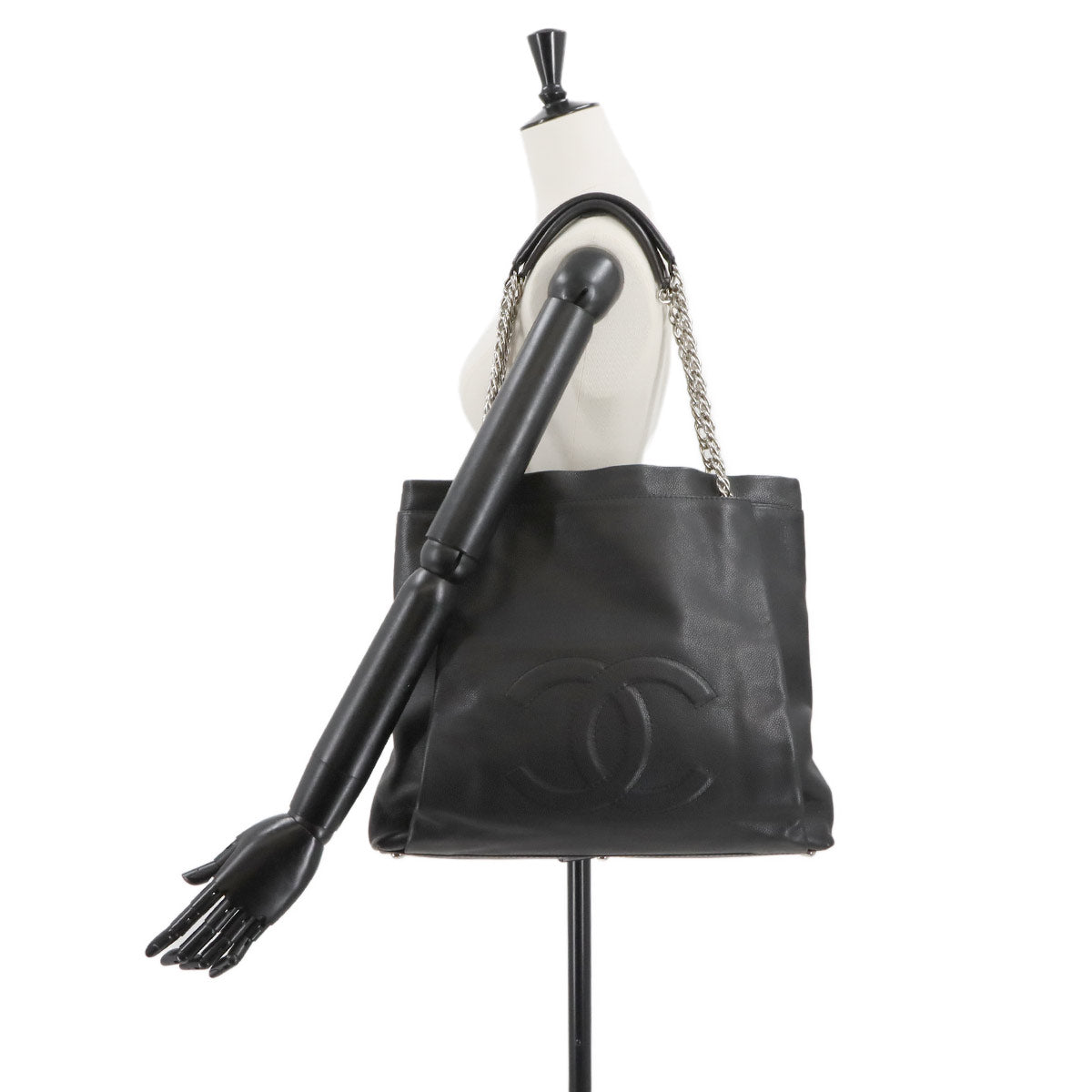 Chain Tote Bag Leather Black Coco Logos