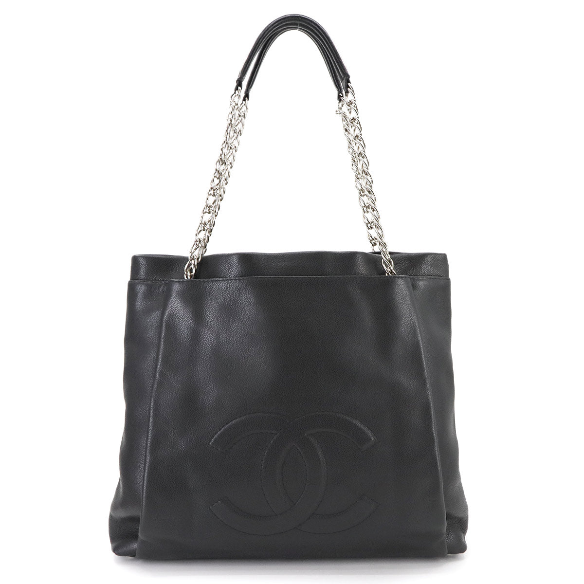 Chain Tote Bag Leather Black Coco Logos