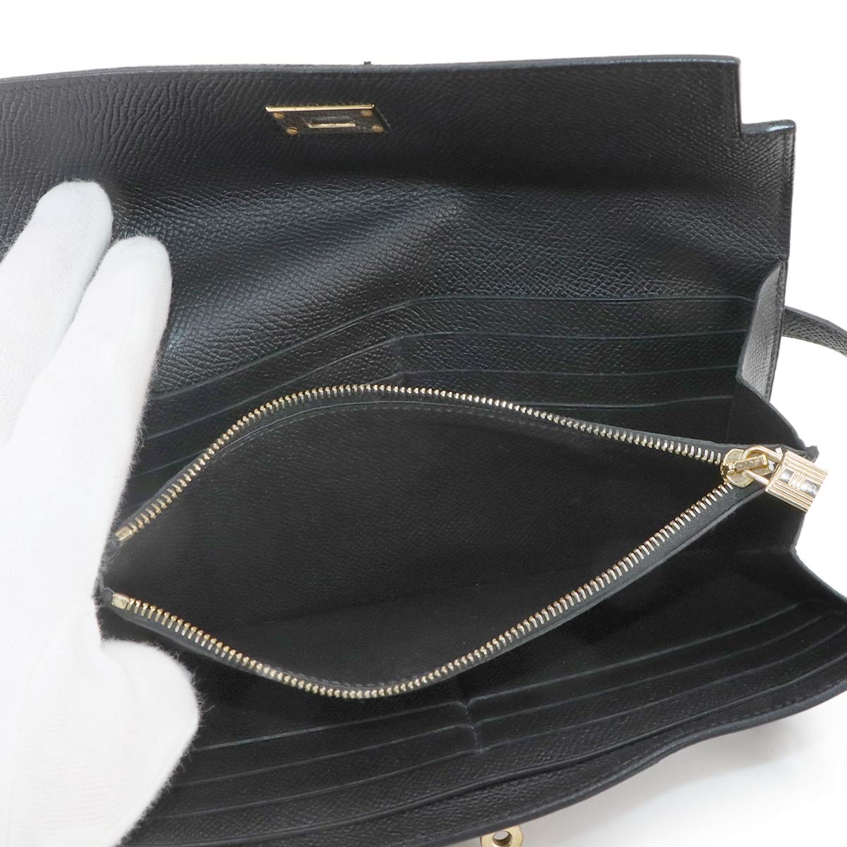 Kelly Wallet Veau Epsom Leather Black Purse