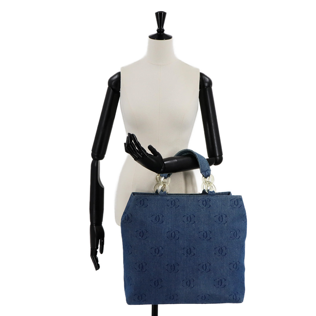 Plastic Chain Tote Bag Denim Blue Coco Mark Purse Vintage