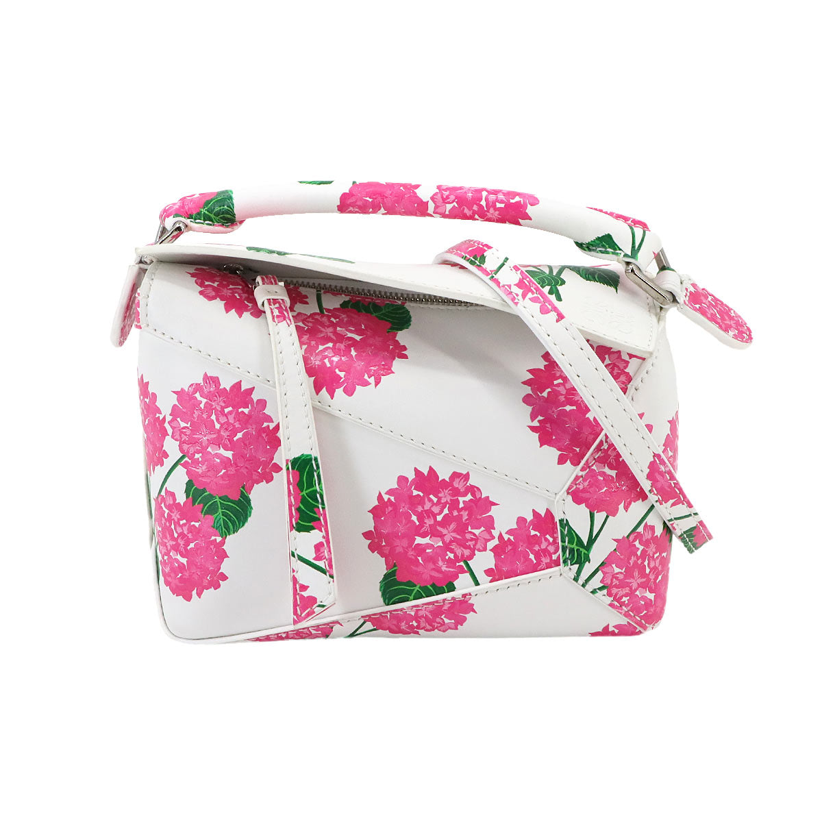 Puzzle Bag Mini Flower Hand Shoulder Bag Leather White Pink
